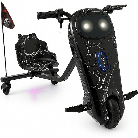 Triciclo Elétrico 8 polegadas Drift 350w C/ Kit Proteção PRETO COM RAIOS - 81926