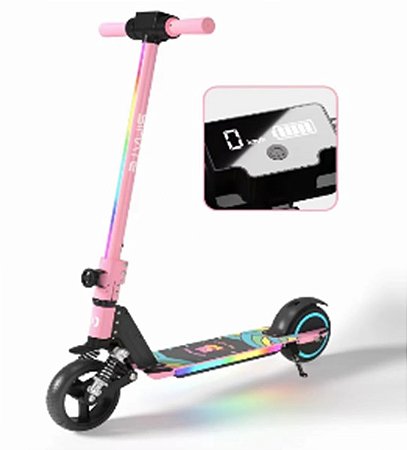 Patinete Elétrico 130w Dobrável 6,5 Polegadas Com Led 70Kg Rosa - 81928