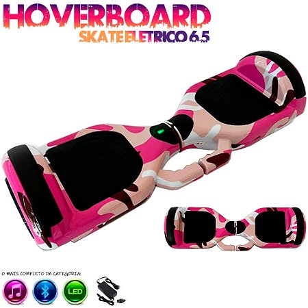 Skate Elétrico Hoverboard Original 6,5" Led com Alça Rosa Camuflado - 86900