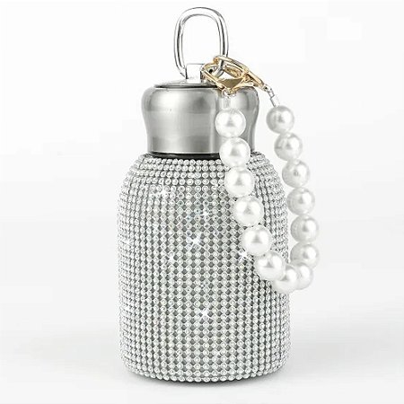 Garrafa Termica 300ml Com Strass Glitter Prata - 81993