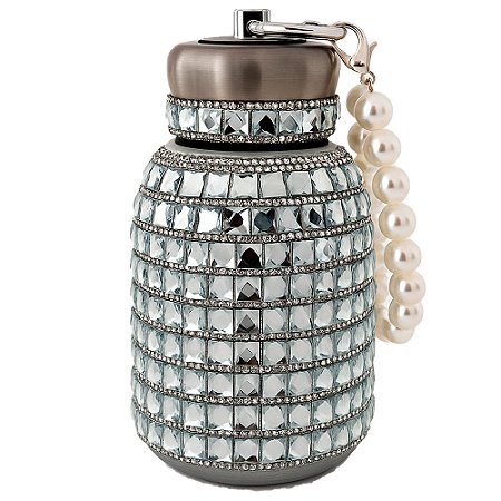 Garrafa Térmica 300ml Aço Inox Cravejada com Strass Prata - 81994