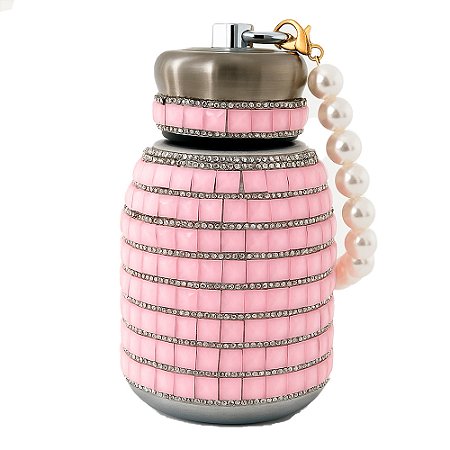 Garrafa Térmica 300ml Aço Inox Cravejada com Strass Rosa - 81994