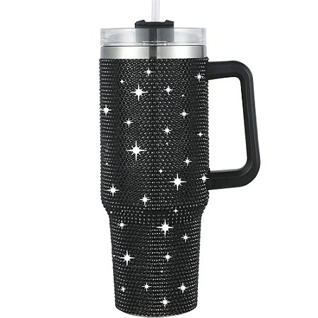 Copo Térmico Com Canudo e Tampa 1000ml Preto - 82721