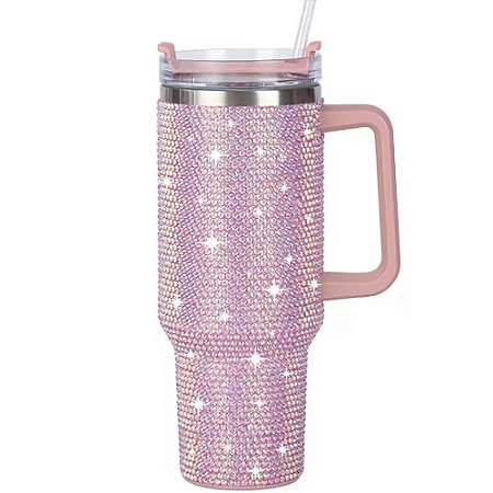 Copo Térmico Com Canudo e Tampa 1000ml Rosa - 82721