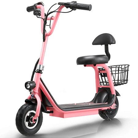 Patinete Elétrico Infantil 350w C/ Rodinha Cesta Bluetooth Rosa - 81349