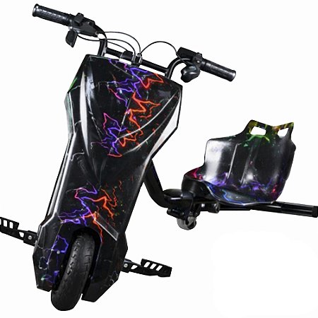 Triciclo Elétrico 8 polegadas Drift 350w Frente em V Preto com Raios Coloridos - 82900