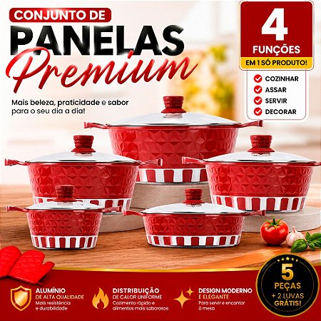 Jogo de Panelas Antiaderentes 5 Peças de Alta Qualidade Vermelho - 80888