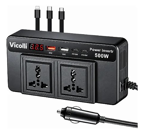 Inversor Automotivo 500w 12v Para 220v Usb E Usb C Duplos - 84582