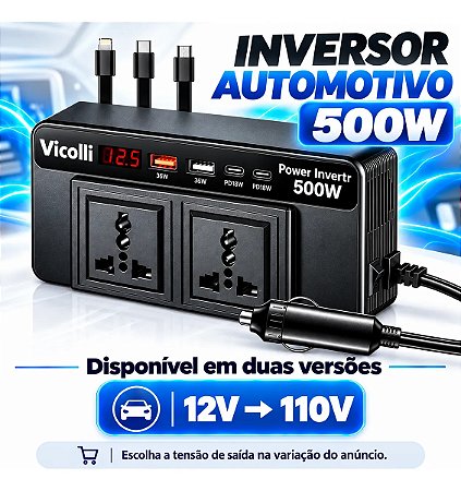 Conversor De Energia Automotivo 12V 110V 500W USB Tomada - 83582