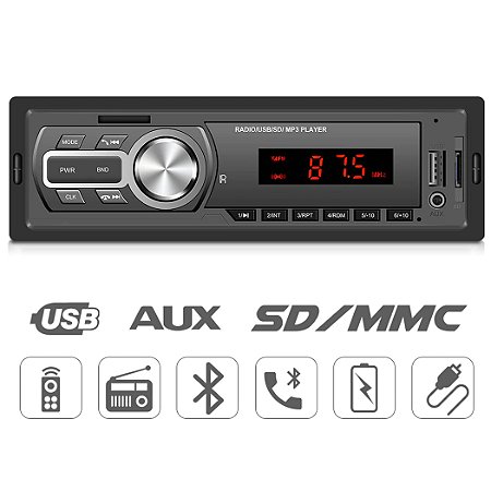 Rádio Som Automotivo USB Frontal Bluetooth Para Carro - 83011