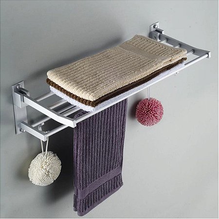 Suporte de Toalha Para Banheiro Dobrável de Aço Inoxidável Duplo - 83071