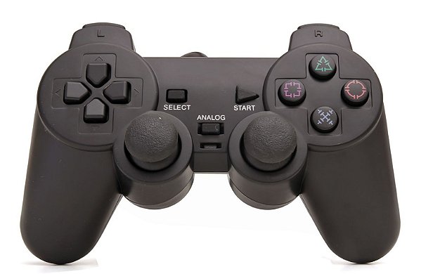 Controle Compatível Com PlayStation 2 Com Fio Para Video Game Com Vibração  E Conexão USB Analógico Compatível Com Computador Preto LINHA PREMIUM DUPIN