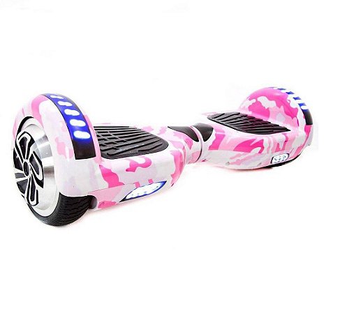 Skate Elétrico com Bluetooth e Roda de 6.5" Polegadas -  Bivolt - Rosa Camuflado - 81882