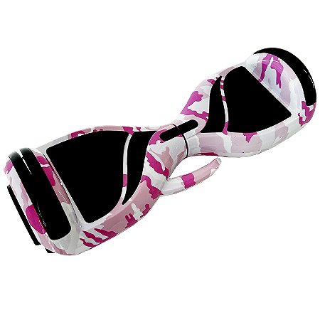 Skate Elétrico Hoverboard Original 6,5" Led com Alça Grande -  Rosa Camuflado - 27101