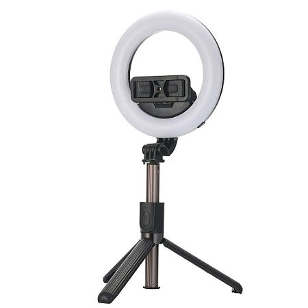 Ring Light 6 Polegadas com Tripé Conexão Bluetooth e Bastão Pau Selfie Preto - 81188