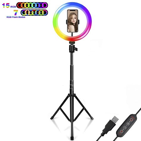 Iluminador Led Ring Light Rgb 26cm + Tripé 160cm - 81532
