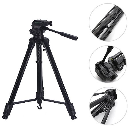 Tripé Telescópico para Câmera Digital Profissional Preto 1,70m - 82608