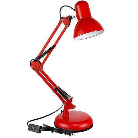 Luminária Abajur de Mesa Ajustável Vermelha 65cm Metal Lâmpada E27 - 82482 -2