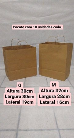 Sacola Kraft 90g alça fio torcido - Pacote com 10 unidades