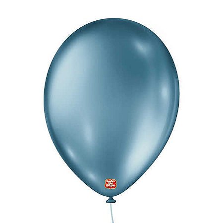 BALÃO LISO REDONDO - SÃO ROQUE Nº 09 - METÁLICO - AZUL - Pacote com 25 unidades