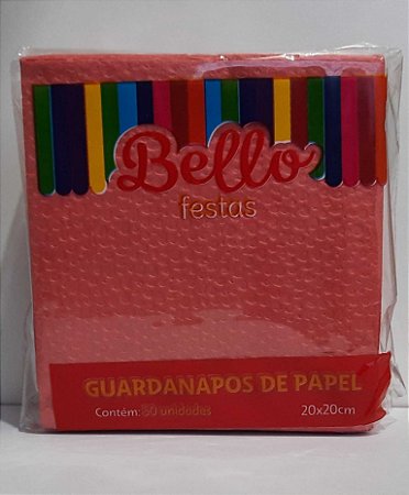 GUARDANAPO LISO - 20 x 20 cm - VERMELHO - Pacote com 50 unidades