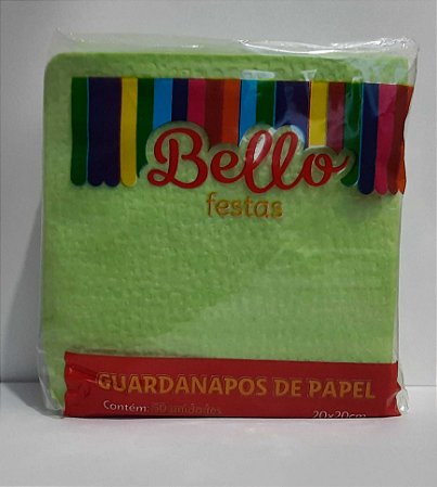 GUARDANAPO LISO - 20 x 20 cm - VERDE LIMÃO - Pacote com 50 unidades