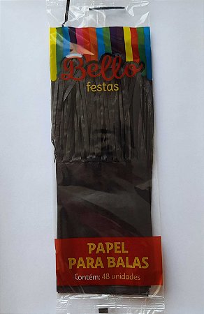 PAPEL PARA BALA LISO - PRETO - BELLO FESTAS - Pacote com 48 unidades