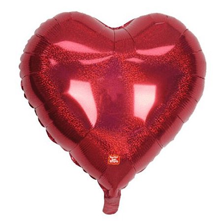 BALÃO METALIZADO CORAÇÃO - HOLOGRÁFICO VERMELHO- SÃO ROQUE - 45 CM - 1 unidade
