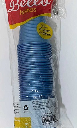 COPO DESCARTÁVEL 200 ml - AZUL PEROLADO - BELLOCOPO - Pacote com 50 unidades