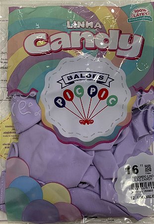 BALÃO LISO REDONDO - PIC PIC Nº 16 -  LILÁS CANDY  - Pacote com 12 unidades