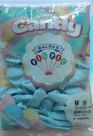 BALÃO LISO REDONDO - PIC PIC Nº 09 -  AZUL CANDY  - Pacote com 50 unidades