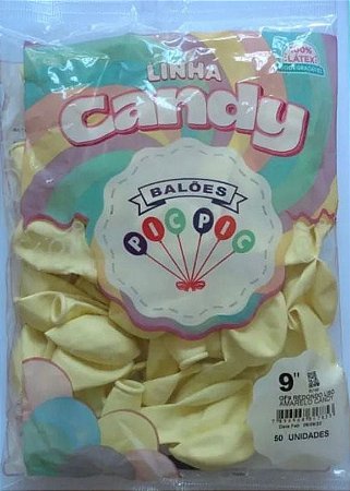 BALÃO LISO REDONDO - PIC PIC Nº 09 -  AMARELO CANDY  - Pacote com 50 unidade