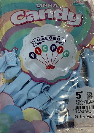 BALÃO LISO REDONDO - PIC PIC Nº 05 -  AZUL CANDY  - Pacote com 50 unidades