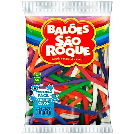 BALÃO CANUDO 260 - SÃO ROQUE - SORTIDO - Pacote com 50 unidades