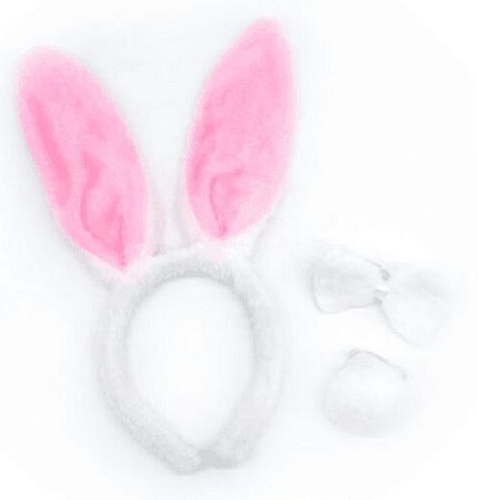 KIT  FANTASIA  COELHO VELUDO - BRANCO COM ROSA - 1 unidade