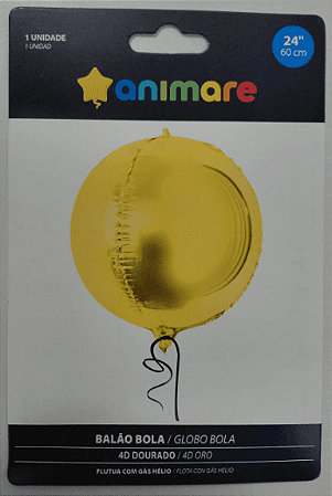 BALAO BOLA 4D - DOURADO - 60CM - 1 unidade
