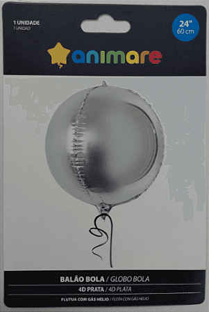 BALAO BOLA 4D - PRATA - 60CM - 1 unidade