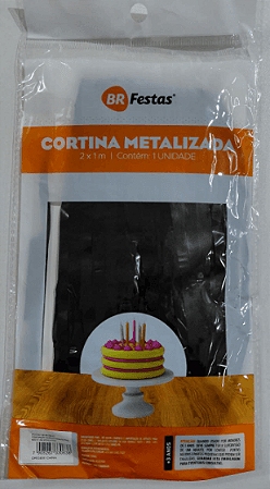 CORTINA DECORATIVA METALIZADA -  100X200 CM - PRETA - 1 unidade
