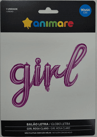 BALAO LETRA CURSIVA  GIRL - ROSA CLARO -  90X64 CM -  1 Unidade
