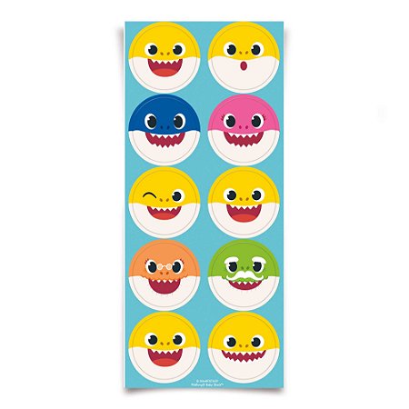 ADESIVO REDONDO BABY SHARK - Pacote com 30 unidades