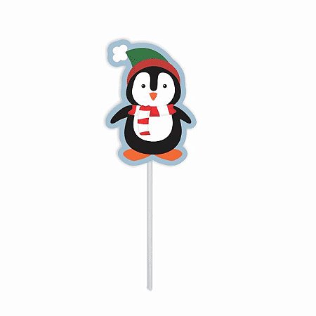 PALITO DECORATIVO NATAL (PINGUIM) - Pacote com 10 unidades