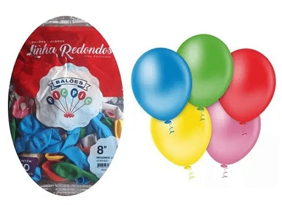 BALÃO LISO REDONDO - PIC PIC Nº 08 - SORTIDO - Pacote com 50 unidades