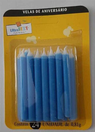 VELA PALITO - AZUL - Pacote com 24 unidades