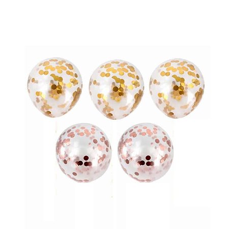 KIT DE BALÃO TRANSPARENTE COM CONFETES ROSÊ GOLD Nº 12 (30 cm) - 1 Pacote com 6 unidades
