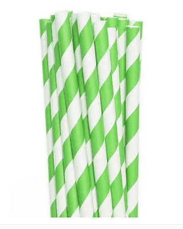 CANUDO DE PAPEL LISTRADO - BRANCO/VERDE CLARO - Pacote com 12 unidades