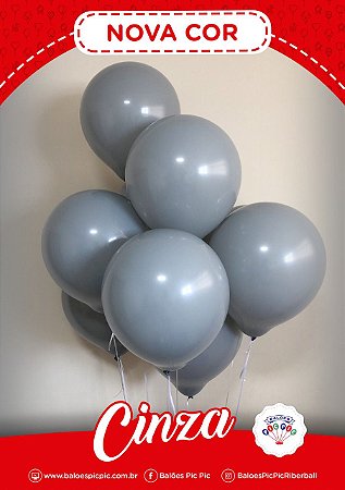 BALÃO LISO REDONDO - PIC PIC Nº 09 - CINZA - Pacote com 50 unidades
