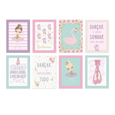 CARTAZ DECORATIVO BAILARINA - Pacote com 8 quadros