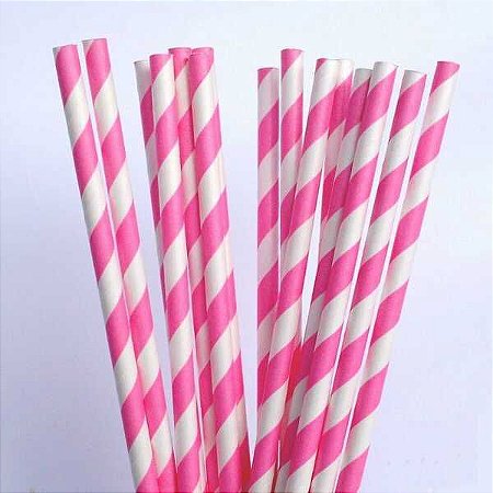 CANUDO DE PAPEL LISTRADO - BRANCO/ROSA - Pacote com 12 unidades