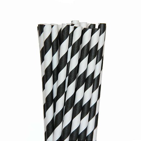 CANUDO DE PAPEL LISTRADO - BRANCO/PRETO - Pacote com 12 unidades