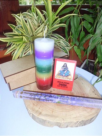 Kit Tarô Baralho Cigana Sorte Mandala Ritual Umbanda Candomble Vela Incenso CX MDF